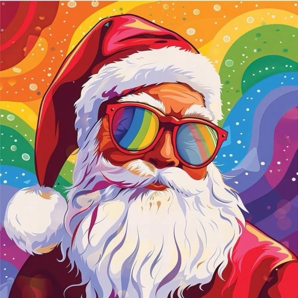 Lunarable‎ Christmas Duvet Cover Set, Xmas with Rainbow Colors Pride Theme Santa